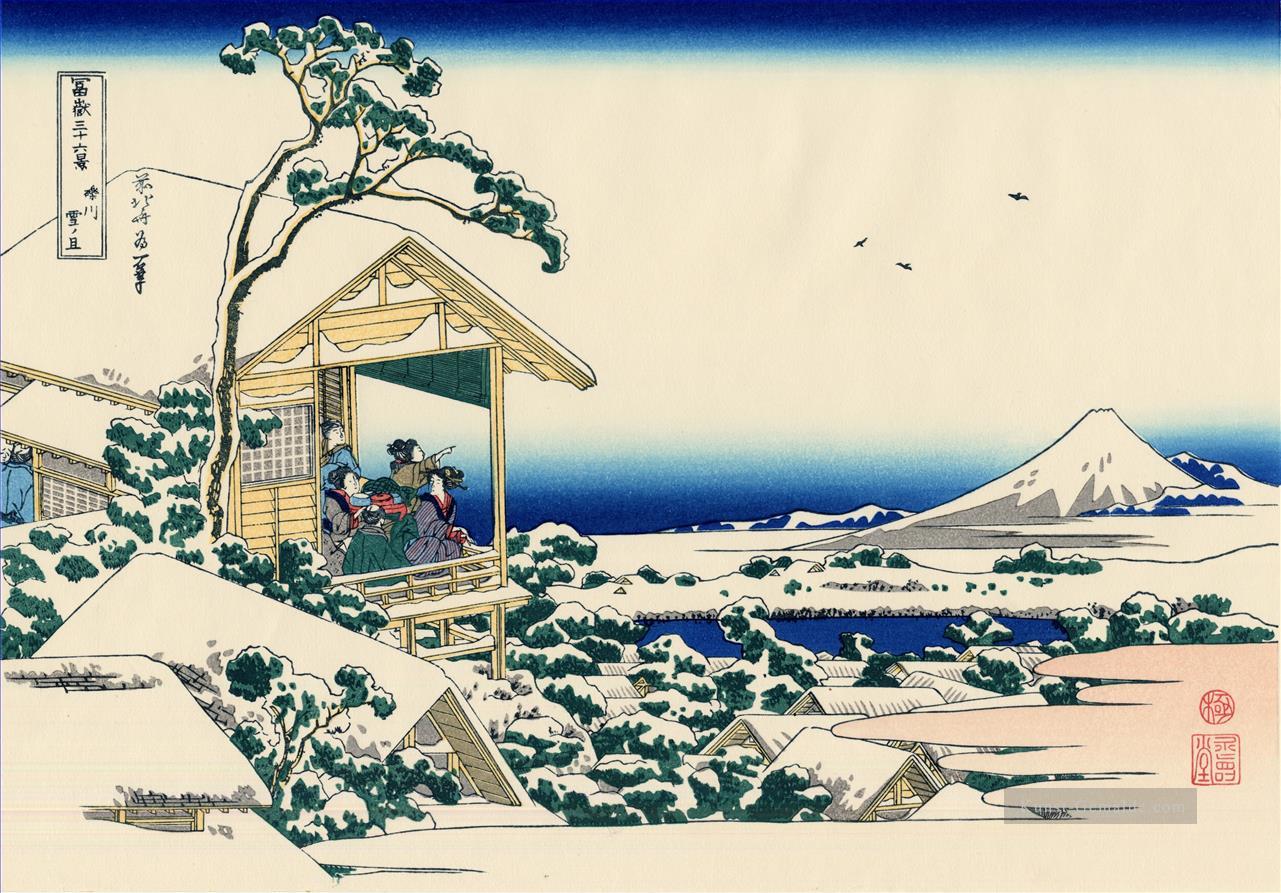 Teehaus in koishikawa am Morgen nach einem Schneefall Katsushika Hokusai Ukiyoe Ölgemälde